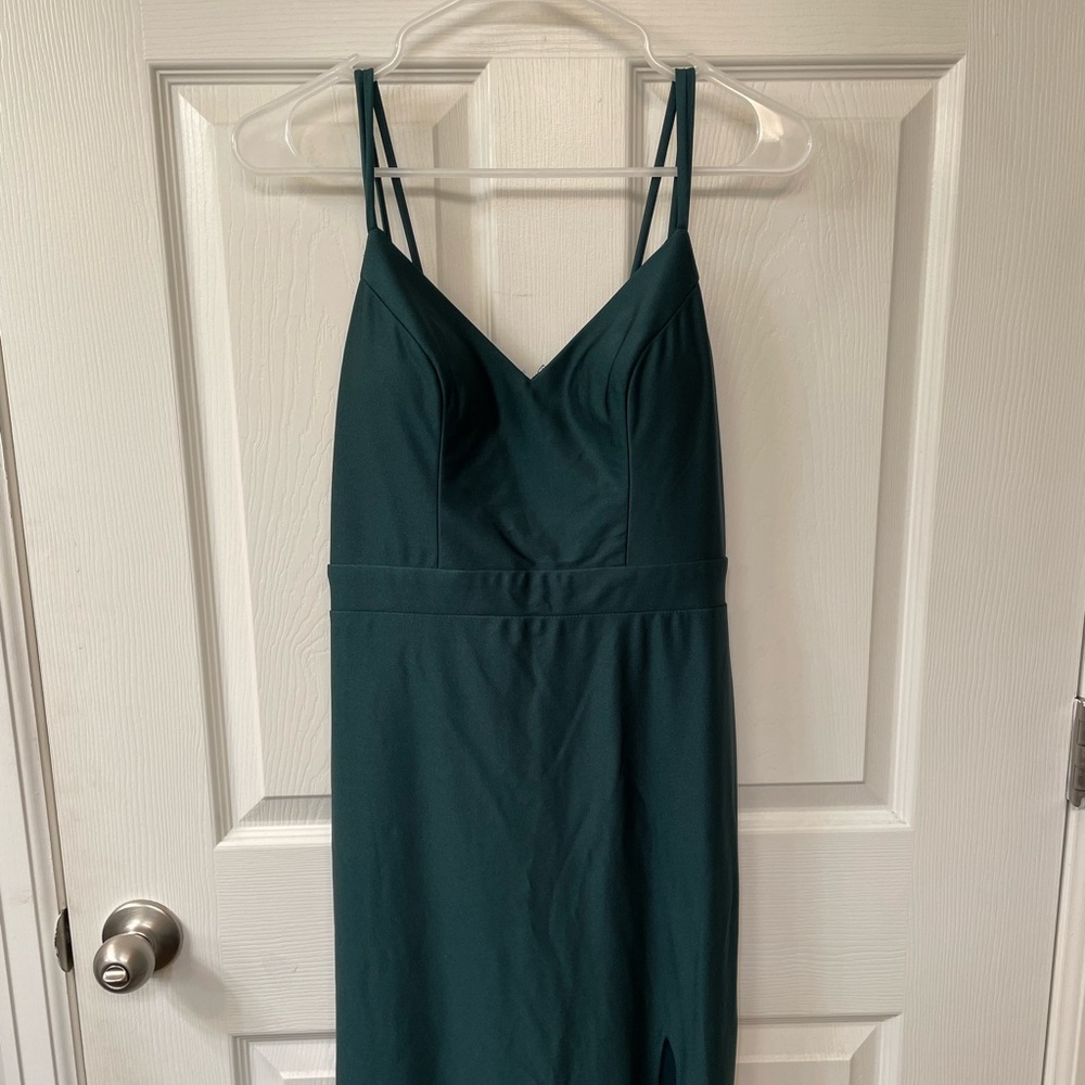 City Vibe Forest Green Form Fitting Long Slit Dress